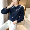 Dames Corduroy Shirt Elegante Koreaanse stijl Lange mouw Single Breasted Doll Collar Dames Casual Blouse Vrouw 210428