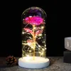 LED Gold Rose In Flask Glass Dome Beauty And The Red Flowers Wreaths For Valentine Mother Day