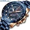 Montres-bracelets Design moderne Crrju Menes Montre Bleu Or Grand Cadran Quartz Top Calendrier Montre-Bracelet Chronographe Sport Homme Horloge