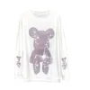 Cartoon Bear Felpa con cappuccio bianca Donna Primavera Moda Sciolto Taglie forti Harajuku Coreano Kawaii Girocollo Top rosa lungo 210729