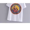 White loose short-sleeved t-shirt summer women's versatile tops Korean casual cartoon beauty pattern Female T-shirt 210507