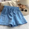 Kimutomo korean ins casual shorts damer solid all-matchande elastisk hög midja spets upp kvinnor kläder sommar enkel mode 210521