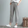 Katoen linnen harembroek vrouwen lente zomer hoge taille gestreepte zakken casual elastische joggingbroek broek 210925