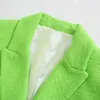 AELEGANTMIS Koreański Vintage Green Dwuczęściowy Zestawy Kobiety Moda V Neck Kobiet Topy i Przyciski Krótkie spodnie Szykowe Letnie Garnitury 210607