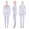 Women White Jumpsuit Polka Dot Bodycon V Neck Long Sleeve Elastic Sexy Club Sheath Female Plus Size XXL Ladies Date Out Playsuit 210416