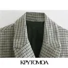 Kobiety Moda Biuro Nosić Podwójne Piersel Check Blazer Płaszcz Z Długim Rękawem Kieszenie Kobiet Odzież Odzieży Chic Topy 210420