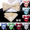 LH-501 Hi-Tie Silk Men's Bow Slipsar För Män Klassiker Paisley Bröllopsfest Handkerchief Manschettknappar Guld Bowtie Set