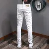 LY Tasarımcı Moda Erkekler Kot Beyaz Renk Elastik Slim Fit Yırtık Denim Pantolon Homme Kore Tarzı Hip Hop Rahat Uzun Pantolon CEC4