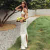 Casual Dresses Nadafair Satin Cut Out Sexy Party Maxi Dress Women Backless Split Strap Long Vestidos 2021 Floor-Length White Wedding