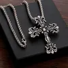 Großhandel Kreuz Edelstahl Anhänger Halskette Titan Stähle Vintage Retro Gothic Punk Stile Hip-Hop Lange Pullover Kette Party Schmuck Zubehör