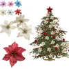 Christmas Decorations Glitter Artificial Flowers Xmas Tree Ornament Solid Color Gold Pink Edge Christmas Flower 13cm w-01264