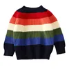1-7ырс мальчики на полоску топы свитер пуловерные наряды ребенка мальчик зима толстые вязаные одежды девушки свитера радуги 210417