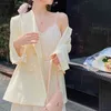 Élégant Midi Strap Dress Femmes Casual Dentelle Plage Solide Robe Femme Soirée Conception Robe Coréenne D'été 210521
