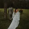 Vintage szydełka koronkowe boho ślubne sukienki ślubne z długim rękawem 2022 na ramię w okolice bohemijskiej Celtic Hippie Bride sukienki