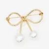 Elegant Gold Silver Color Bowknot Simulated Pearl Brooch Pin For Women Simple Lapel Dress Coat Cardigan Brooches Jewelry Gift