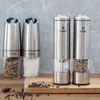 PORA-Salt and Pepper Shaker with Stand Grinder Set Stainless Steel Automatic Flour Mill for Kitchen Electric Spice 210712