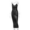 Vestidos casuais pu faux couro mulheres fenda midi vestido cinta v pescoço backless bodycon sexy streetwear festa elegante outono inverno clu200p