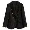 女性の黒いスーツのジャケットの女性秋冬韓国風のオフィスの女性厚いスリム・ツイードブレザーのundwear 210608