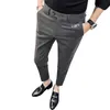 Man Slim Suit Pants Casual Business Trousers Fashion Men Formal Wedding Dress Pants Street Wear Male Clothing Black Gray 210527