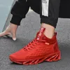 2021 Top vente transfrontalière grande taille hommes femmes chaussures à semelles épaisses couleur unie sport décontracté à lacets haut haut bout rond code de chaussure rouge W-6879