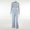 Women's Tracksuits 2022 Autumn Winter Women Solid Casual Fitness Tracksuit Set Outfits Long Sleeve Crop Tops Trouser Flare Pants 2 Two Piece