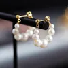 Boucles d'oreilles en perles coréennes, blanches, élégantes, avant et arrière, nouvelle collection 2021