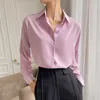 Осенняя женская блузка с твердыми разноцветными цветами отворотный однобортный элегантный повседневная негабаритные дикие розовые топы Office Bady 9862 210427