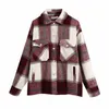 Fashion Women's Vintage Stylish Pockets Oversized Plaid Jacket Coat Ladies Lapel Collar Long Sleeve Loose Outerwear Chic Tops 211126