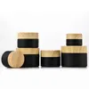 5g 10g 15g 20g 30g 50g Black Frosted Glass Jars Refillable Cosmetic Bottle Empty Cream Container Packaging with Imitated Wood Grain Plastic Lids