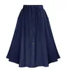 Skirts Loose Denim Spring Autumn Casual Dark Light Blue Elastic Waist Button Knee-Length Pleated Skirt For Women Free