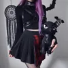 Indien vrouwen zwarte bodycon lange mouw crop tops gothic harajuku brief borduurwerk vintage vaste tops vrouwelijke casual basic tops y0508