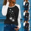 Damskie Bluzki Koszule Moda Casual Round Neck Drukowane Raglan Z Długim Rękawem Top T-shirt Luźne Pullover Bluzka Odzieżowa Koszulka Femme