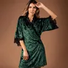 Casual Fashion Womens Home Pan Use Lace Sexy Nightgown Gold Veet Sleep Robe for Women