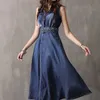 Irregular Silm Denim Dresse Vintage Embroidery with Sashe Elegant Single Breasted Sleeveless Vestido Feminino 210525