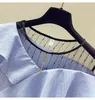 Рубашки для женщин сетки лоскутное оборки с плечо с короткими рукавами рубашка летние дамы женские блузка топы 210428