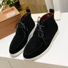 Dress Shoes Men's High Top Loafers Kid Suede Casual Flat Round Toe Lace-up Male Driving Lazy