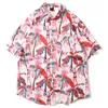 Camicia hawaiana da uomo Bikini rosa Ragazza stampa cocco Camicie da spiaggia a maniche corte larghe leggere da uomo 210527