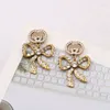 Designer di marchi di lusso placcati in oro 18 carati Doppie lettere Stud Lungo Eardrop Bowknot Geometrico Famose donne Crystal Rhinestone Pearl Earring Wedding Party Jewerlry