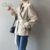 Automne Femmes Trench-Coat Avec Ceinture Chic Femme Coupe-Vent À Double Boutonnage Casual Outwear Manteaux 210415