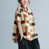 대형 여성 면화 린넨 캐주얼 셔츠 새로운 여름 간단한 스타일 빈티지 격자 무늬 느슨한 여성 반팔 탑 S3525 210412