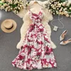 SINGREINY Women Korean Floral Strap Dress Sleeveless V Neck Backless A-line Dresses Summer Bohemian Print Beach Long Dress 210419