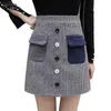 Jupe Femme Vinter Mode Plaid Kvinnor Kjolar Woolen High Waist Elegant Vintage Shorts Mini 7475 50 210508