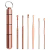 6 stks / set roestvrij staal Rose Gold Spiral Ear Pick Lepel Wax Removal Cleaner Multifunctionele Draagbare Oren Picker Care Beauty Tools ZZE6191