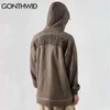 Gonthwid Fleece 후드 자켓 Streetwear 캐주얼 낙서 천사 인쇄 편지 자수 Harajuku 힙합 남성 코트 탑스 Outwear 211105