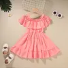 0-6y Kid Baby Girl Dress Clothing Solidna Off Ramska Pasek Wzburzyć Suknie Dorywczo Maluch Dresses Dla Dziewczyn Letnia Odzież Q0716