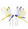 Tuin Decoraties 8 cm Kunstmatige Dragonfly Outdoor 3D Simulatie Dragonflys Stakes Yard Plant Lawn Decor Stick 50pcs / lot ZC194