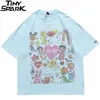 Мужчины негабаритные футболки хип-хоп уличная одежда Живопись буква сердца Радуга ангелы печатают футболку Harajuku хлопок с коротким рукавом футболка 210707