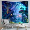 Pilz Wald Schloss Wandteppich Märchen Trippy Bunte Schmetterling Wandbehang Wandteppich für Zuhause Wohnheim Fantasy Dekor