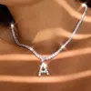 Caraquet Ice Out A-Z Lettre Initiale Pendentif Collier Argent Couleur Tennis Chaîne Collier Collier Femme Mode Déclaration Bijoux X0509