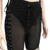 Anjamanor Sexy 2 Piece Set Black Sheer Mesh Crop Top Lace Up Biker Shorts Bandage Romper Jumpsuit Club Outfits D42-CH23 X0428